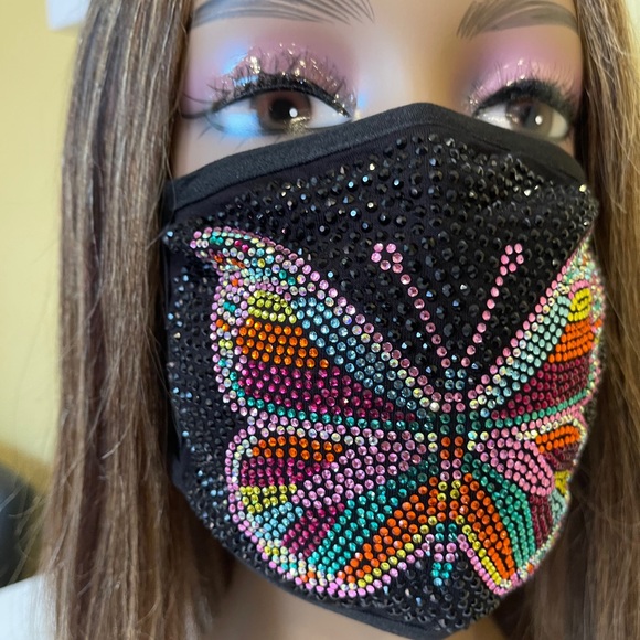 Butterfly Bling Rhinestone Face Mask with Filter - Picture 4 of 7